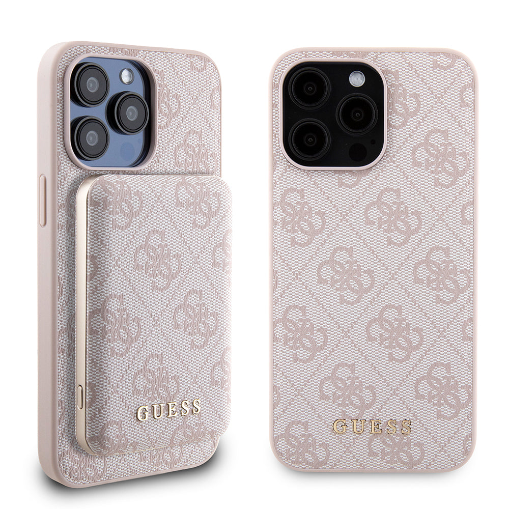 MagSafe Case for Apple iPhone 15 Pro Max, Guess, Powerbank 4G Metal Logo, Pink