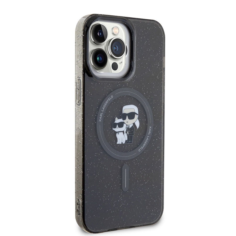 MagSafe-skal för Apple iPhone 15 Pro Max, Karl Lagerfeld, Glitter Karl & Choupette, Svart