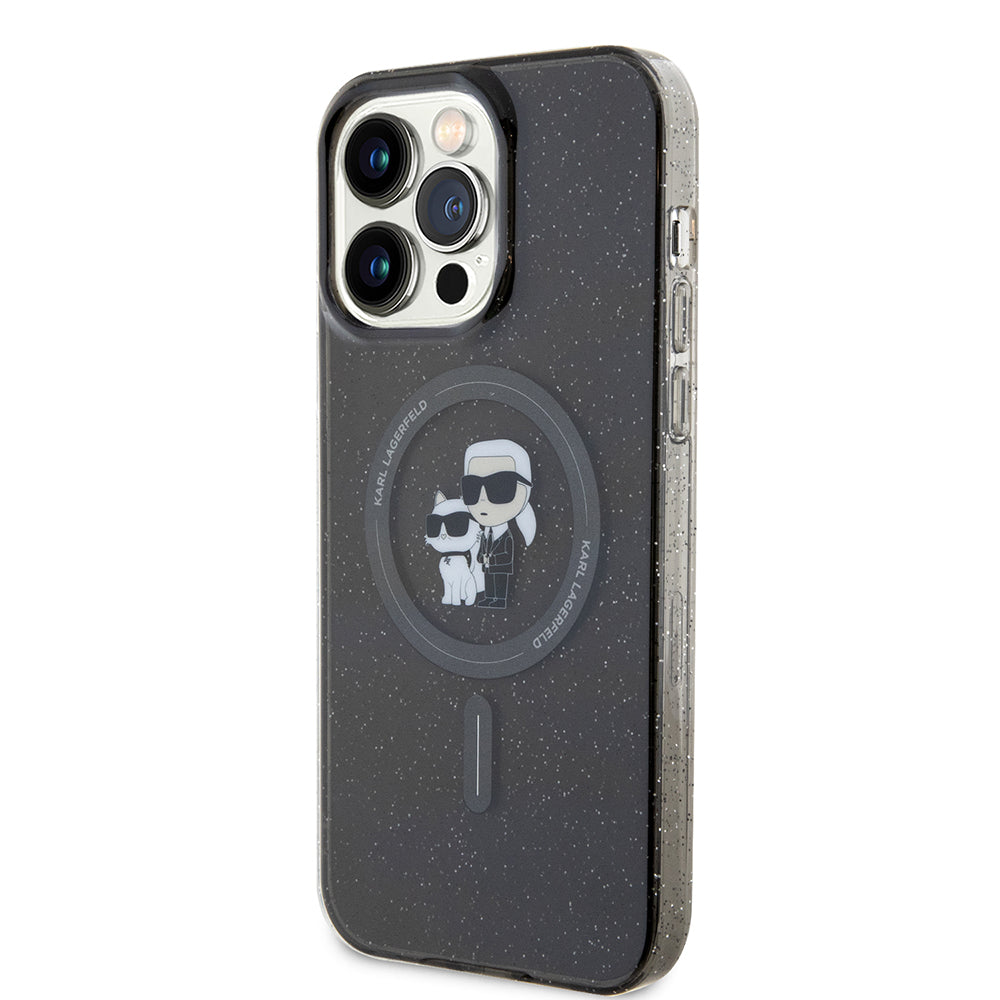 MagSafe-skal för Apple iPhone 15 Pro Max, Karl Lagerfeld, Glitter Karl & Choupette, Svart