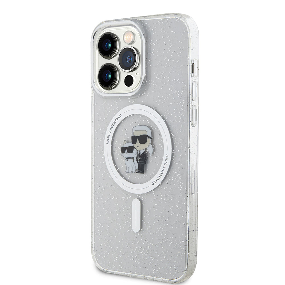 MagSafe Case for Apple iPhone 15 Pro Max, Karl Lagerfeld, Glitter, Transparent