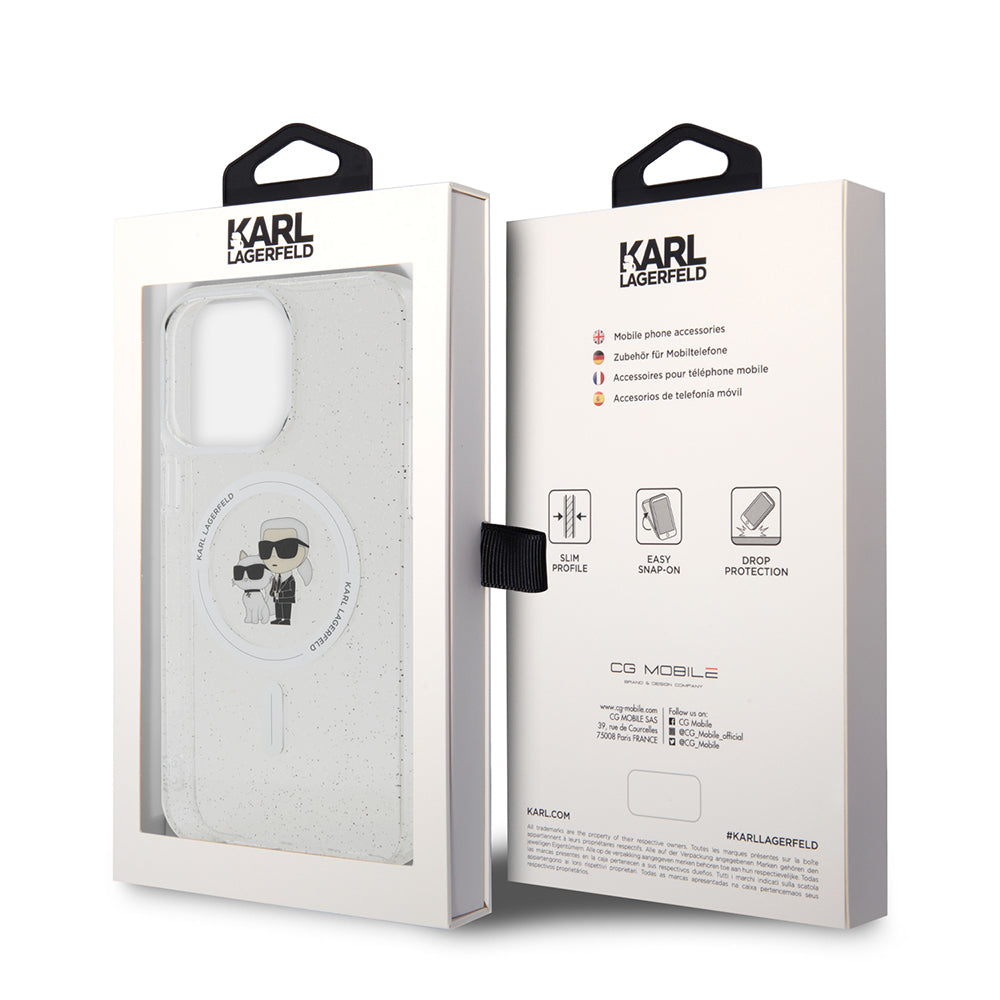 MagSafe Case for Apple iPhone 15 Pro Max, Karl Lagerfeld, Glitter, Transparent