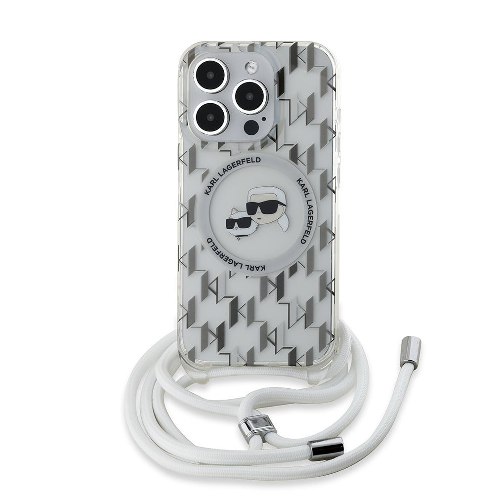 MagSafe-skal för Apple iPhone 15 Pro Max, Karl Lagerfeld, IML Crossbody Monogram Karl & Choupette's Heads, Transparent