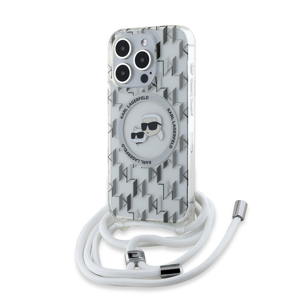 MagSafe-skal för Apple iPhone 15 Pro Max, Karl Lagerfeld, IML Crossbody Monogram Karl & Choupette's Heads, Transparent