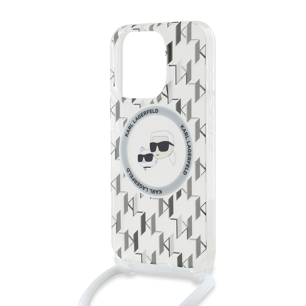 MagSafe-skal för Apple iPhone 15 Pro Max, Karl Lagerfeld, IML Crossbody Monogram Karl & Choupette's Heads, Transparent