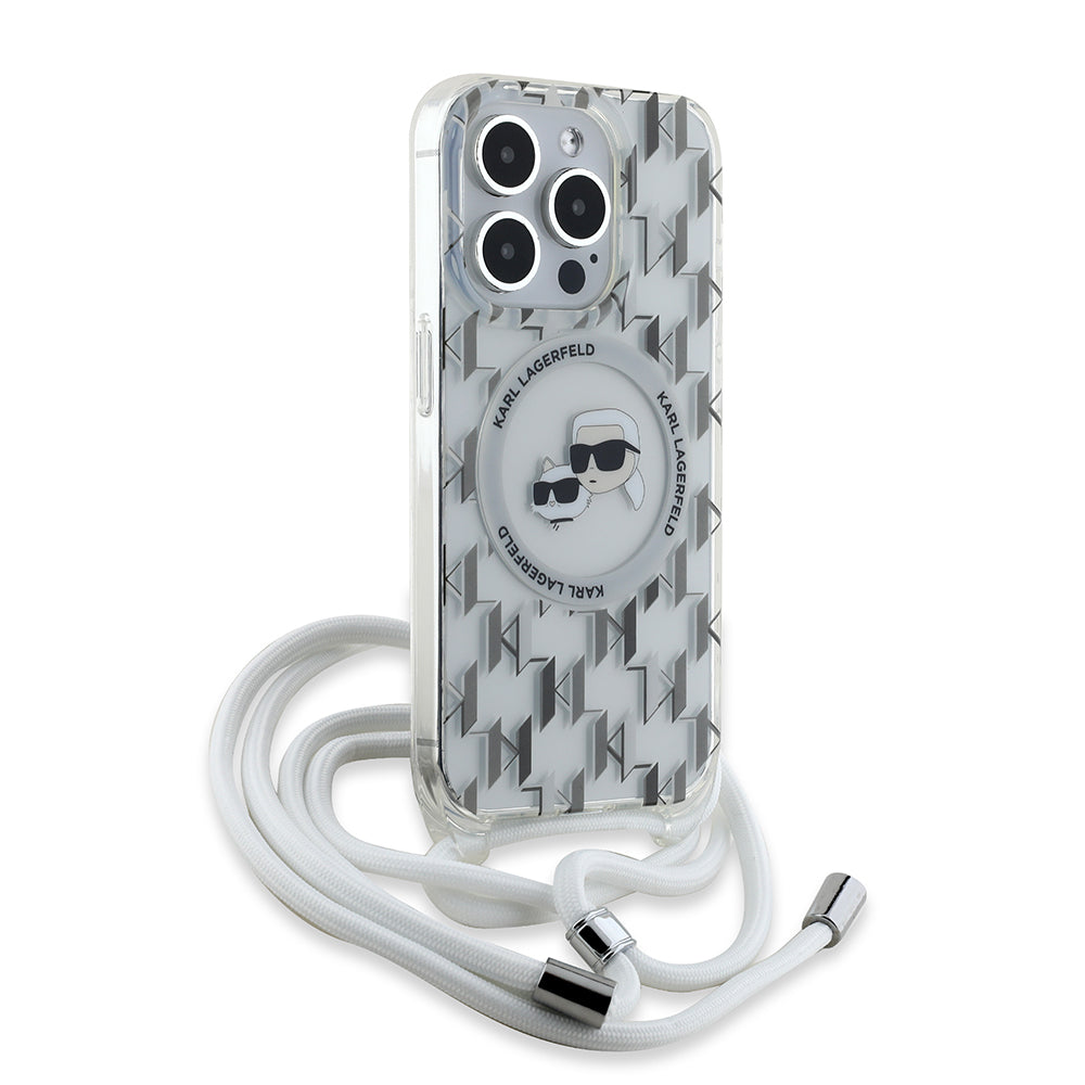 MagSafe-skal för Apple iPhone 15 Pro Max, Karl Lagerfeld, IML Crossbody Monogram Karl & Choupette's Heads, Transparent