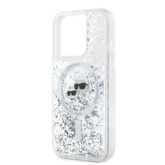 MagSafe-skal för Apple iPhone 15 Pro Max, Karl Lagerfeld, Liquid Glitter Karl & Choupette's Heads, Transparent