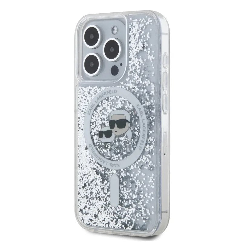MagSafe-skal för Apple iPhone 15 Pro Max, Karl Lagerfeld, Liquid Glitter Karl & Choupette's Heads, Transparent