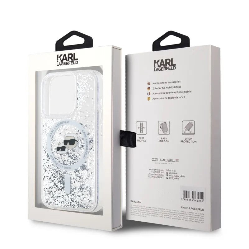 MagSafe-skal för Apple iPhone 15 Pro Max, Karl Lagerfeld, Liquid Glitter Karl & Choupette's Heads, Transparent