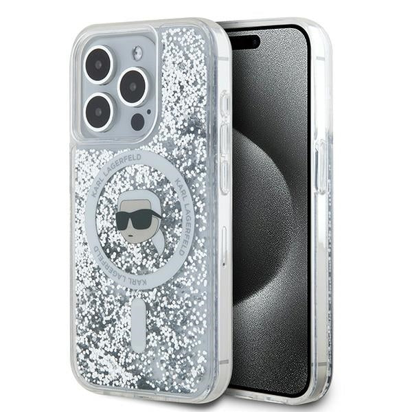 MagSafe-skal för Apple iPhone 15 Pro Max, Karl Lagerfeld, Liquid Glitter Karl's Head, Transparent