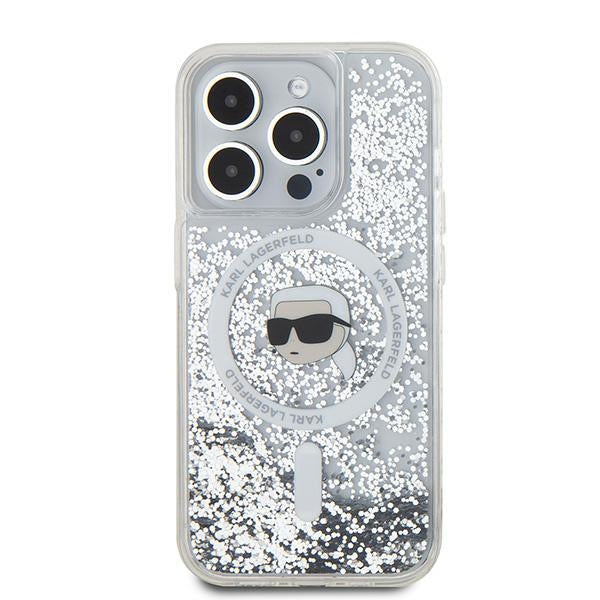 MagSafe-skal för Apple iPhone 15 Pro Max, Karl Lagerfeld, Liquid Glitter Karl's Head, Transparent