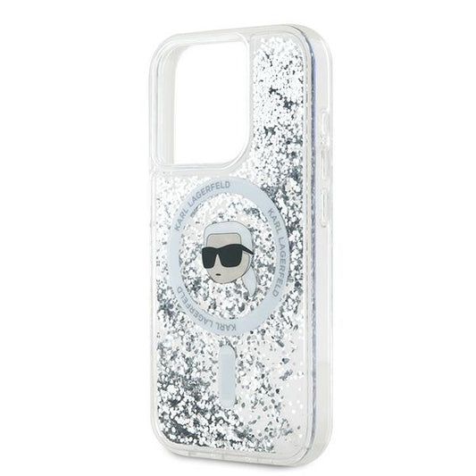 MagSafe-skal för Apple iPhone 15 Pro Max, Karl Lagerfeld, Liquid Glitter Karl's Head, Transparent