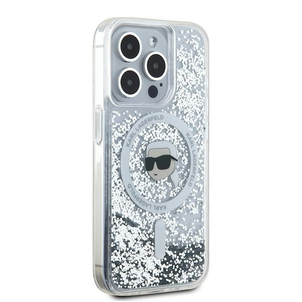 MagSafe-skal för Apple iPhone 15 Pro Max, Karl Lagerfeld, Liquid Glitter Karl's Head, Transparent