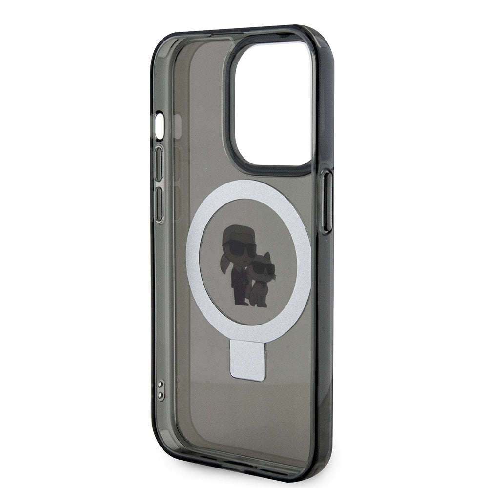 MagSafe Case for Apple iPhone 15 Pro Max, Karl Lagerfeld, Ring Stand Karl & Choupette, Black