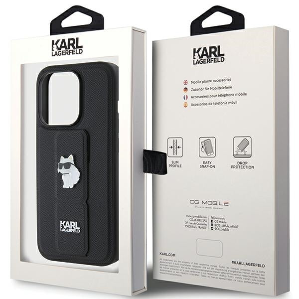 MagSafe-skal för Apple iPhone 15 Pro Max, Karl Lagerfeld, Saffiano Gripstand Choupette, Svart