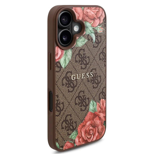 MagSafe-skal för Apple iPhone 16, Guess, 4G Flowers Print, Brun