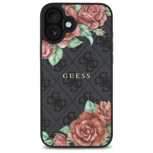 MagSafe-skal för Apple iPhone 16, Guess, 4G Flowers Print, Svart
