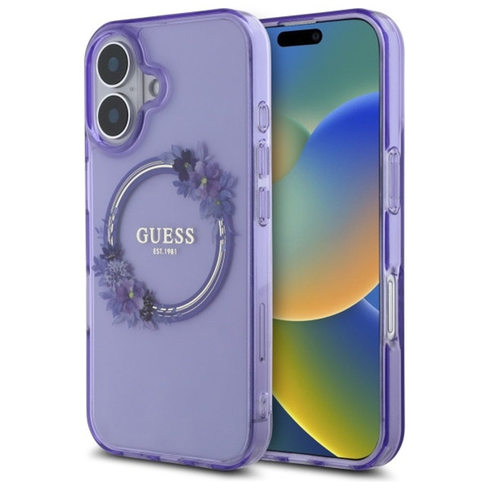 MagSafe-skal för Apple iPhone 16, Guess, IML Flowers Wreath, Lila