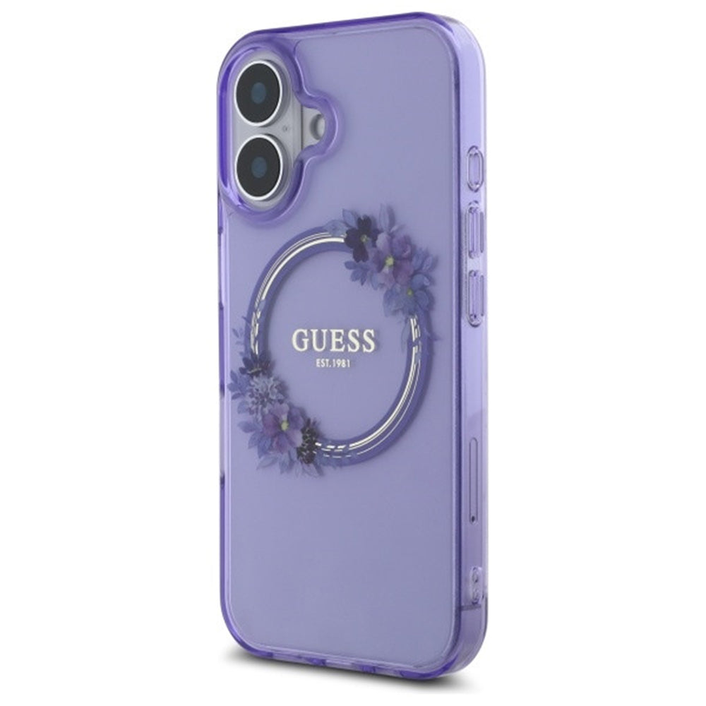 MagSafe-skal för Apple iPhone 16, Guess, IML Flowers Wreath, Lila
