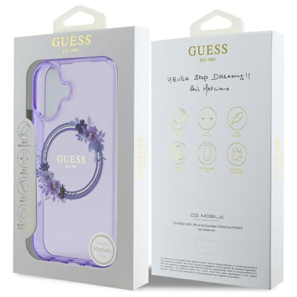 MagSafe-skal för Apple iPhone 16, Guess, IML Flowers Wreath, Lila