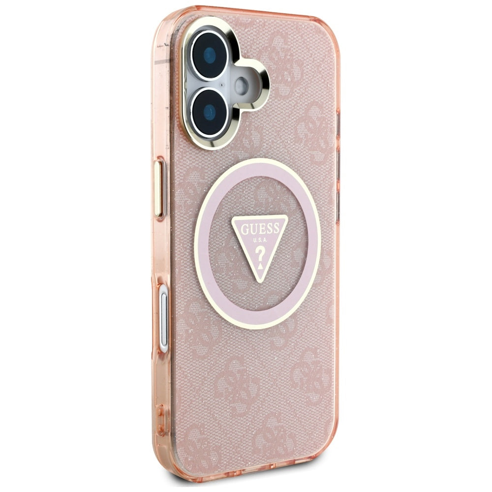 MagSafe-skal för Apple iPhone 16, Guess, IML Glitter 4G Circle Triangle, Rosa