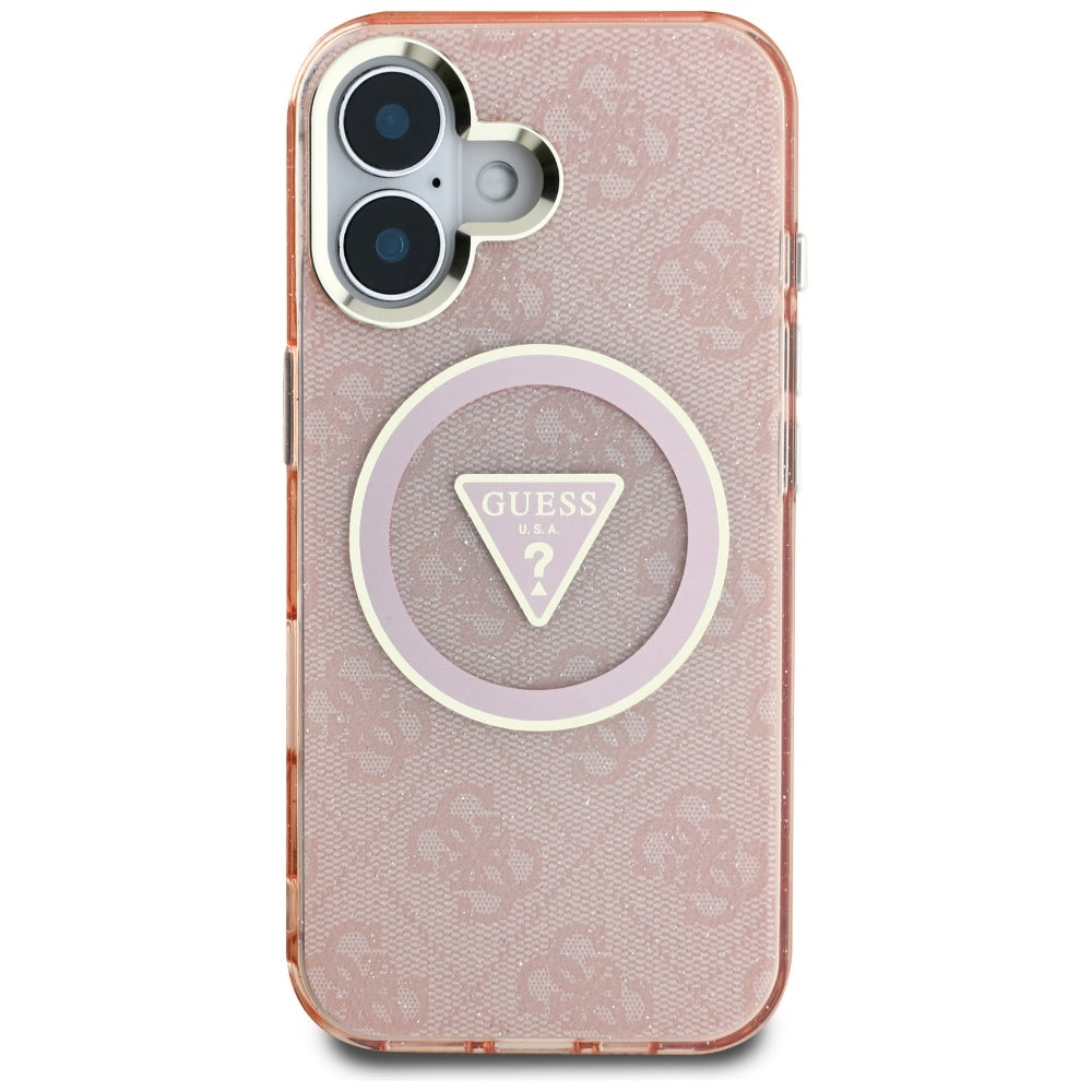MagSafe-skal för Apple iPhone 16, Guess, IML Glitter 4G Circle Triangle, Rosa