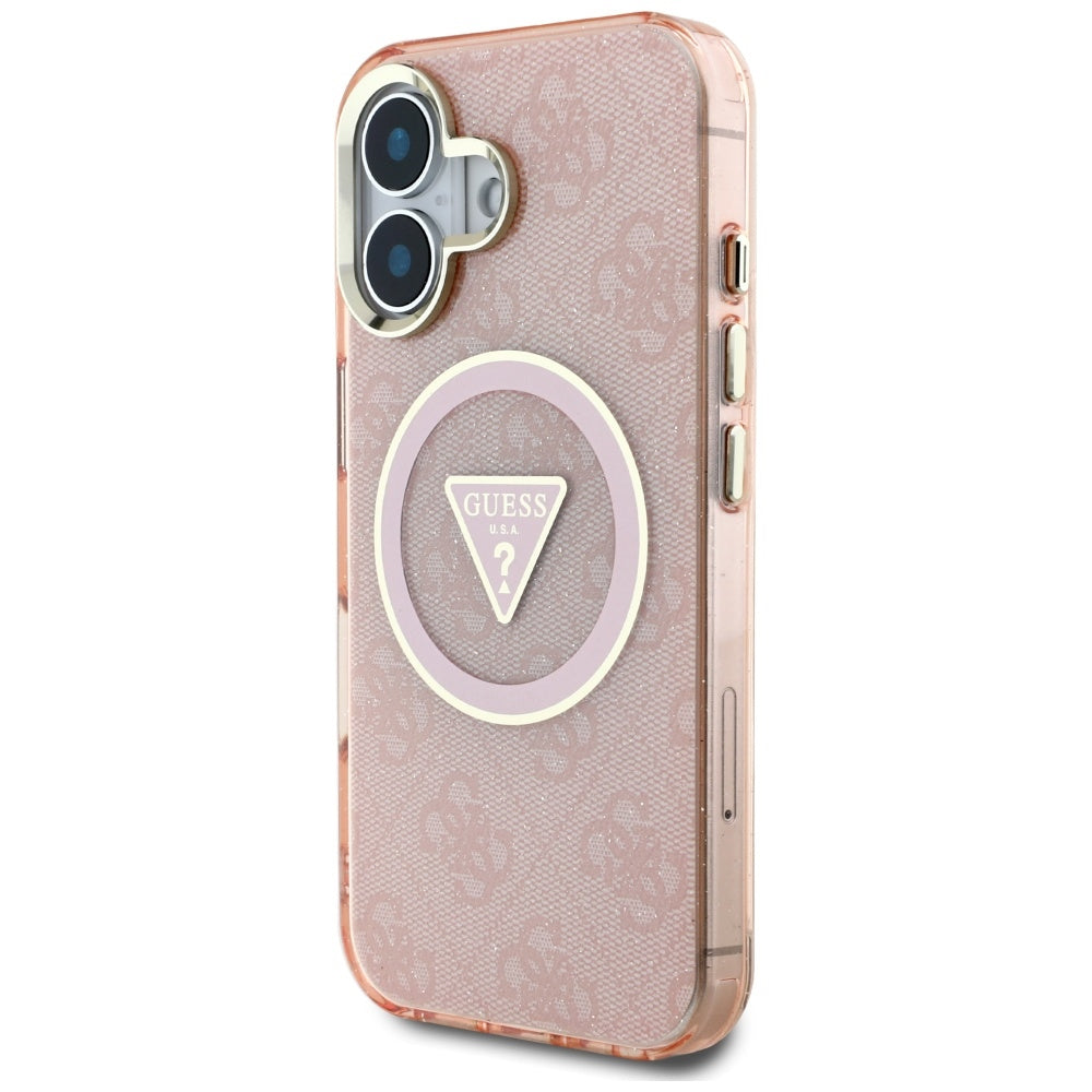 MagSafe-skal för Apple iPhone 16, Guess, IML Glitter 4G Circle Triangle, Rosa