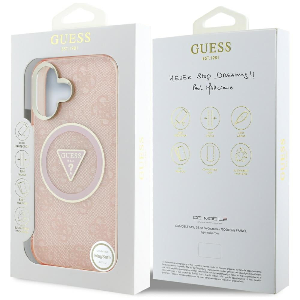 MagSafe-skal för Apple iPhone 16, Guess, IML Glitter 4G Circle Triangle, Rosa