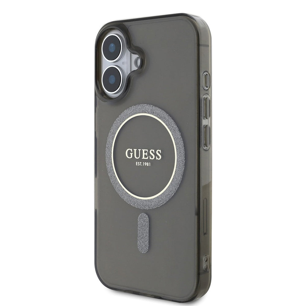 MagSafe-skal för Apple iPhone 16, Guess, IML Glitter Circle, Svart