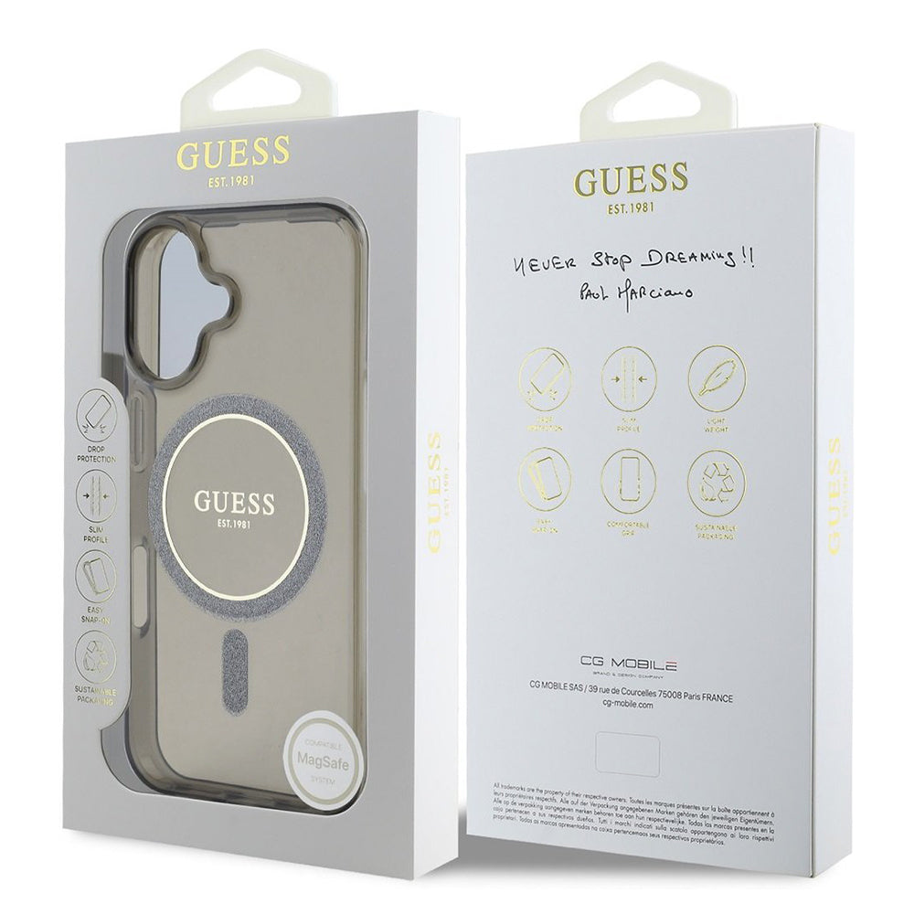 MagSafe-skal för Apple iPhone 16, Guess, IML Glitter Circle, Svart