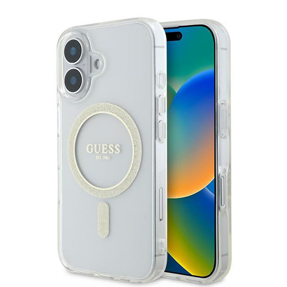 MagSafe-skal för Apple iPhone 16, Guess, IML Glitter Circle, Transparent