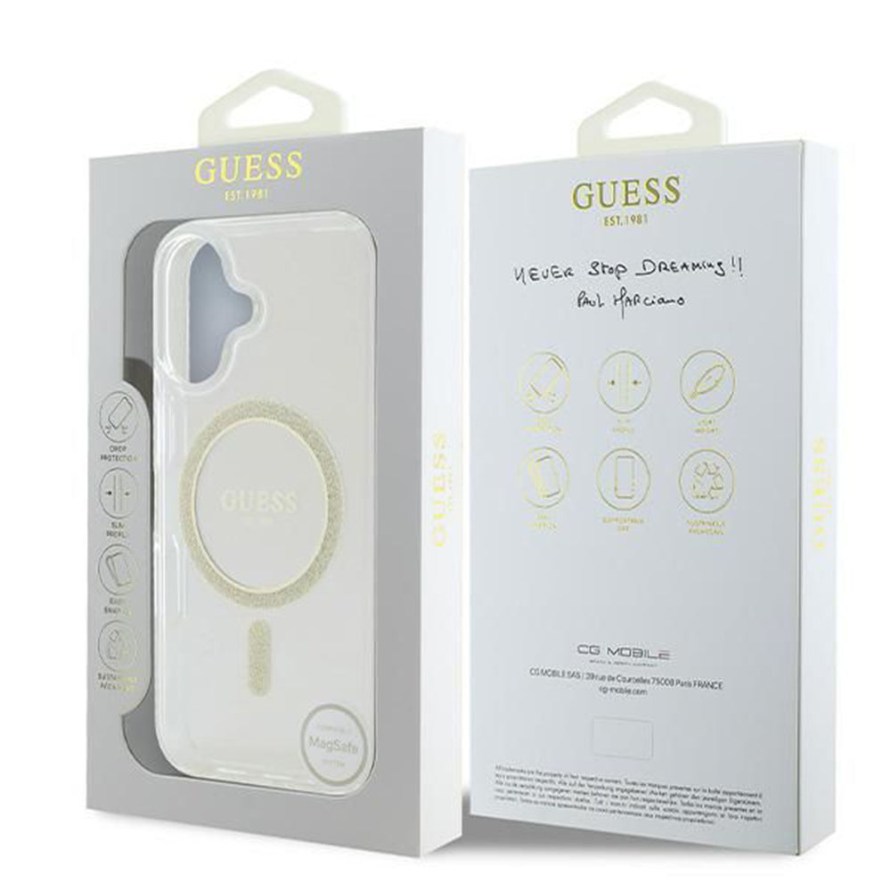 MagSafe-skal för Apple iPhone 16, Guess, IML Glitter Circle, Transparent