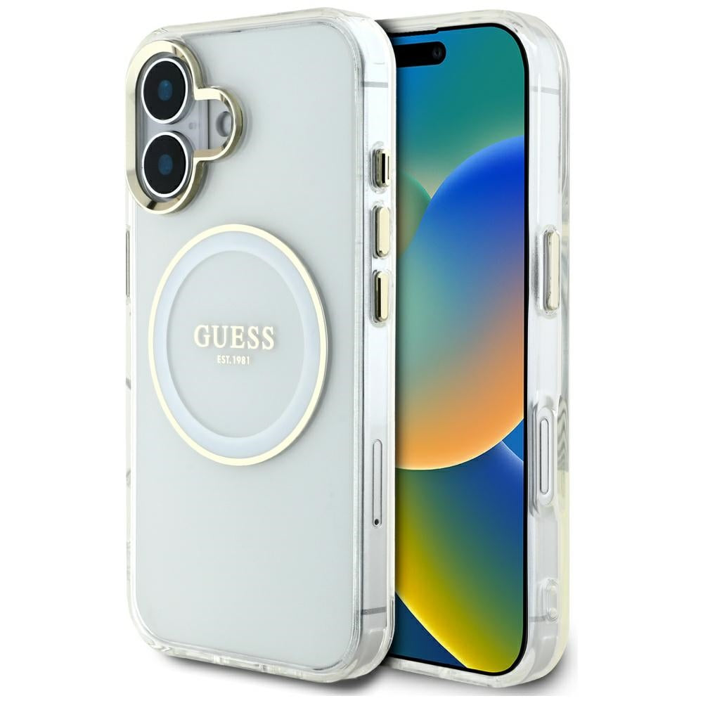 MagSafe-skal för Apple iPhone 16, Guess, IML Metal Colored Circle, Vit
