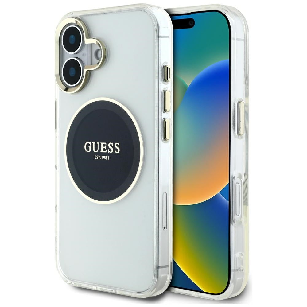 MagSafe-skal för Apple iPhone 16, Guess, IML Metal Colored Circle, Svart