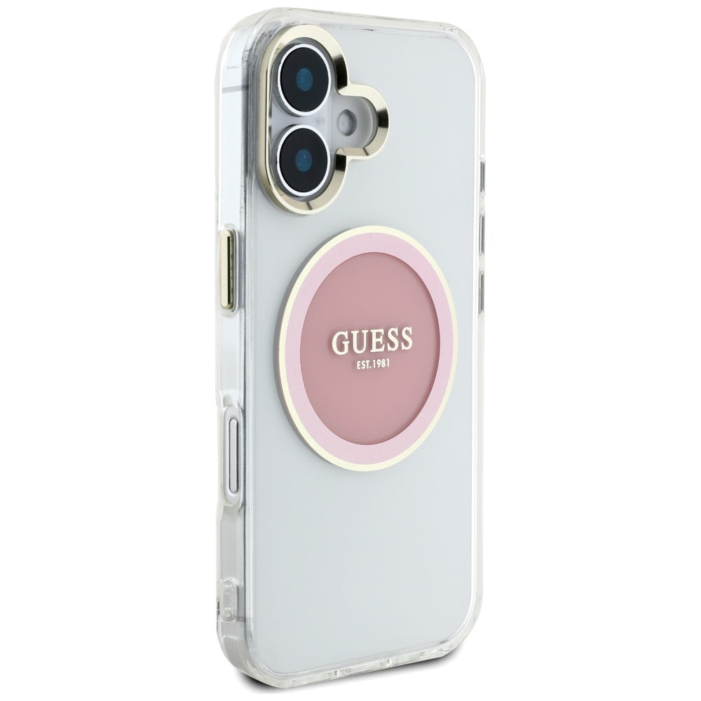 MagSafe-skal för Apple iPhone 16, Guess, IML Metal Colored Circle, Rosa