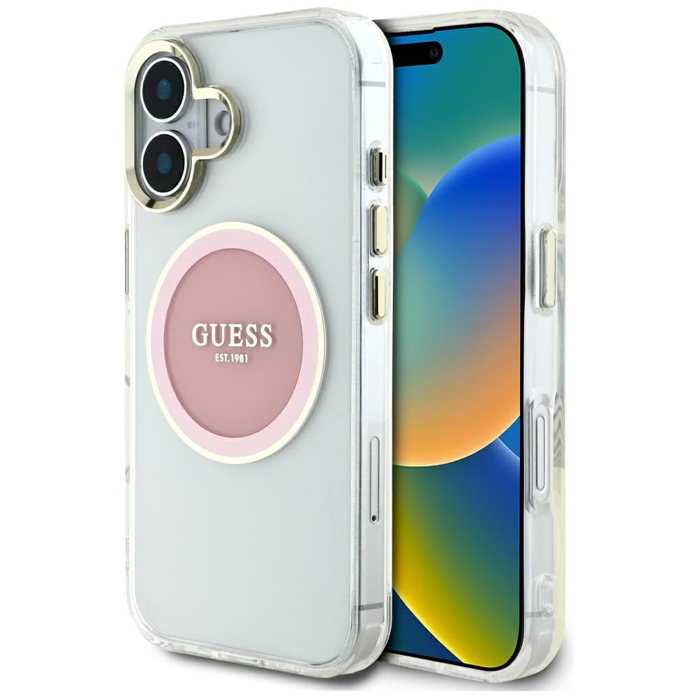 MagSafe-skal för Apple iPhone 16, Guess, IML Metal Colored Circle, Rosa