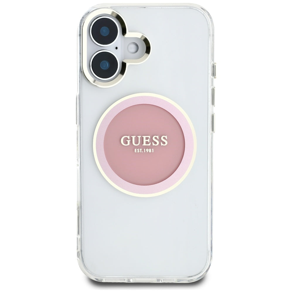 MagSafe-skal för Apple iPhone 16, Guess, IML Metal Colored Circle, Rosa