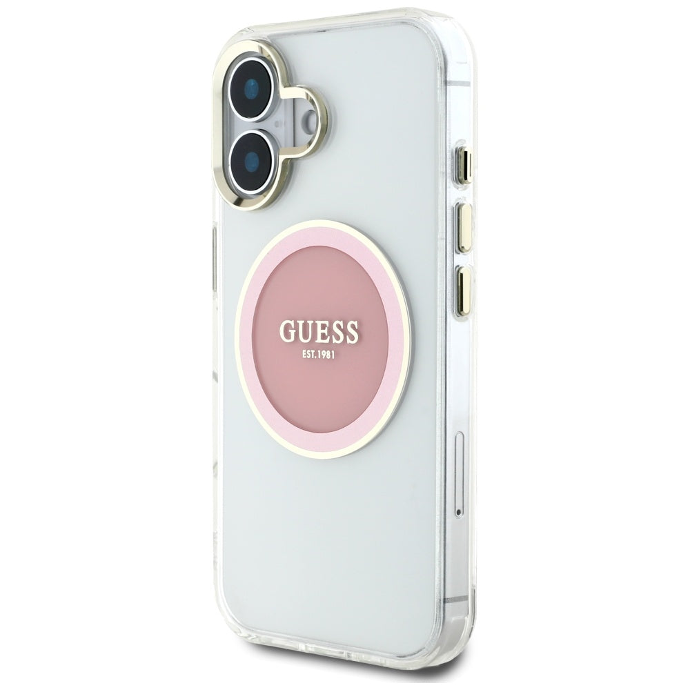 MagSafe-skal för Apple iPhone 16, Guess, IML Metal Colored Circle, Rosa