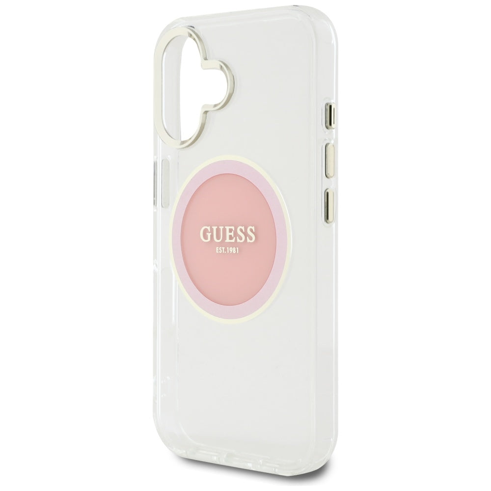 MagSafe-skal för Apple iPhone 16, Guess, IML Metal Colored Circle, Rosa