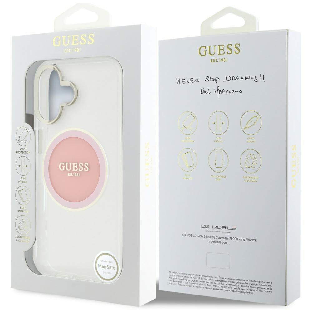 MagSafe-skal för Apple iPhone 16, Guess, IML Metal Colored Circle, Rosa
