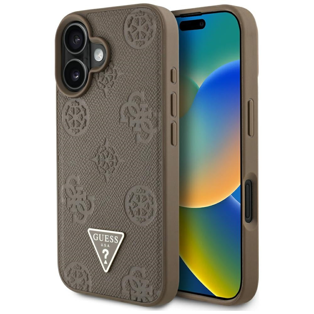 MagSafe-skal för Apple iPhone 16, Guess, Peony Grained Hot Stamp Triangle, Brun