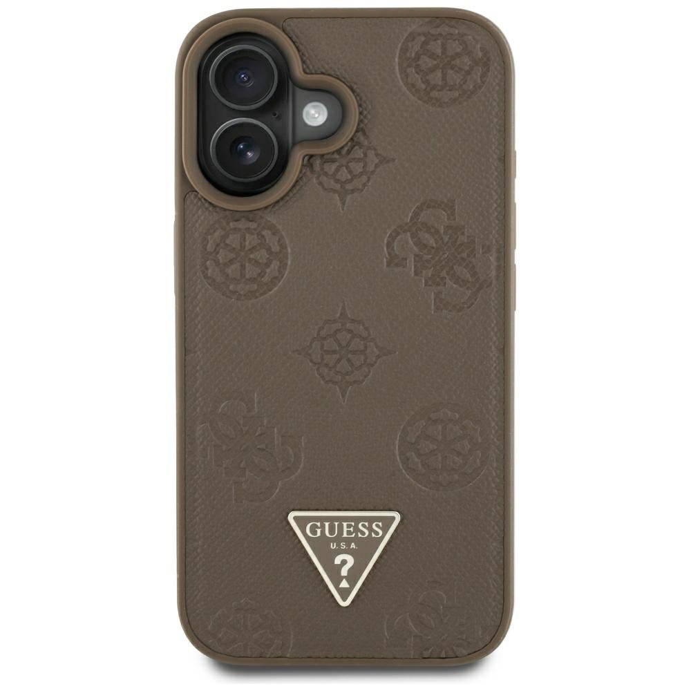 MagSafe-skal för Apple iPhone 16, Guess, Peony Grained Hot Stamp Triangle, Brun