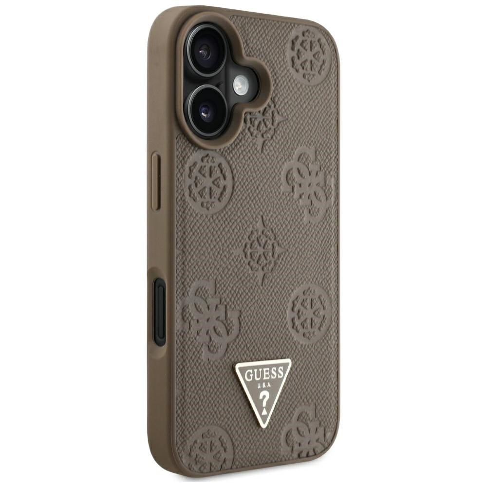 MagSafe-skal för Apple iPhone 16, Guess, Peony Grained Hot Stamp Triangle, Brun