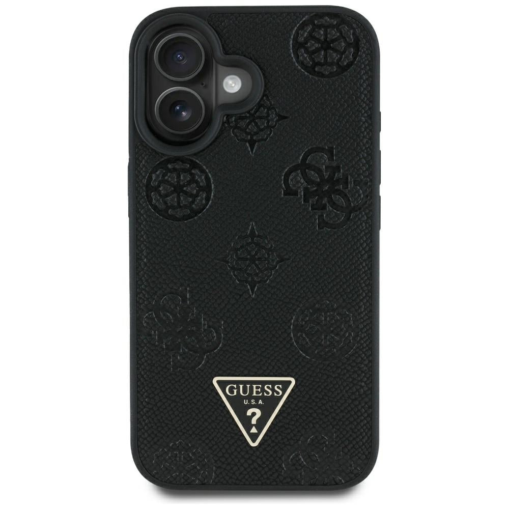 MagSafe-skal för Apple iPhone 16, Guess, Peony Grained Hot Stamp Triangle, Svart