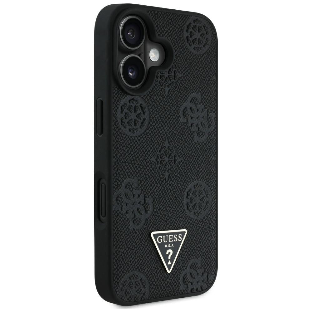 MagSafe-skal för Apple iPhone 16, Guess, Peony Grained Hot Stamp Triangle, Svart