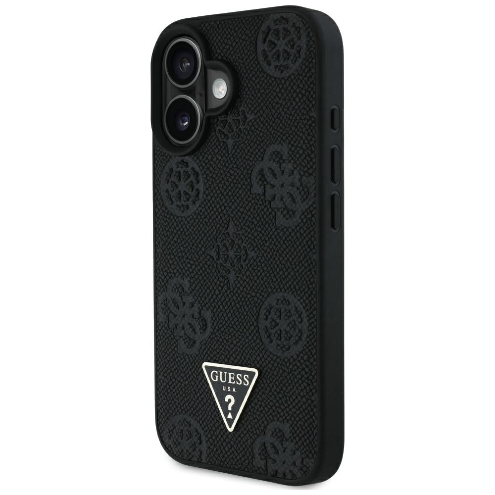 MagSafe-skal för Apple iPhone 16, Guess, Peony Grained Hot Stamp Triangle, Svart