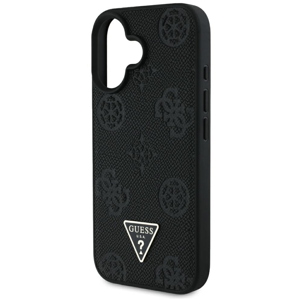 MagSafe-skal för Apple iPhone 16, Guess, Peony Grained Hot Stamp Triangle, Svart