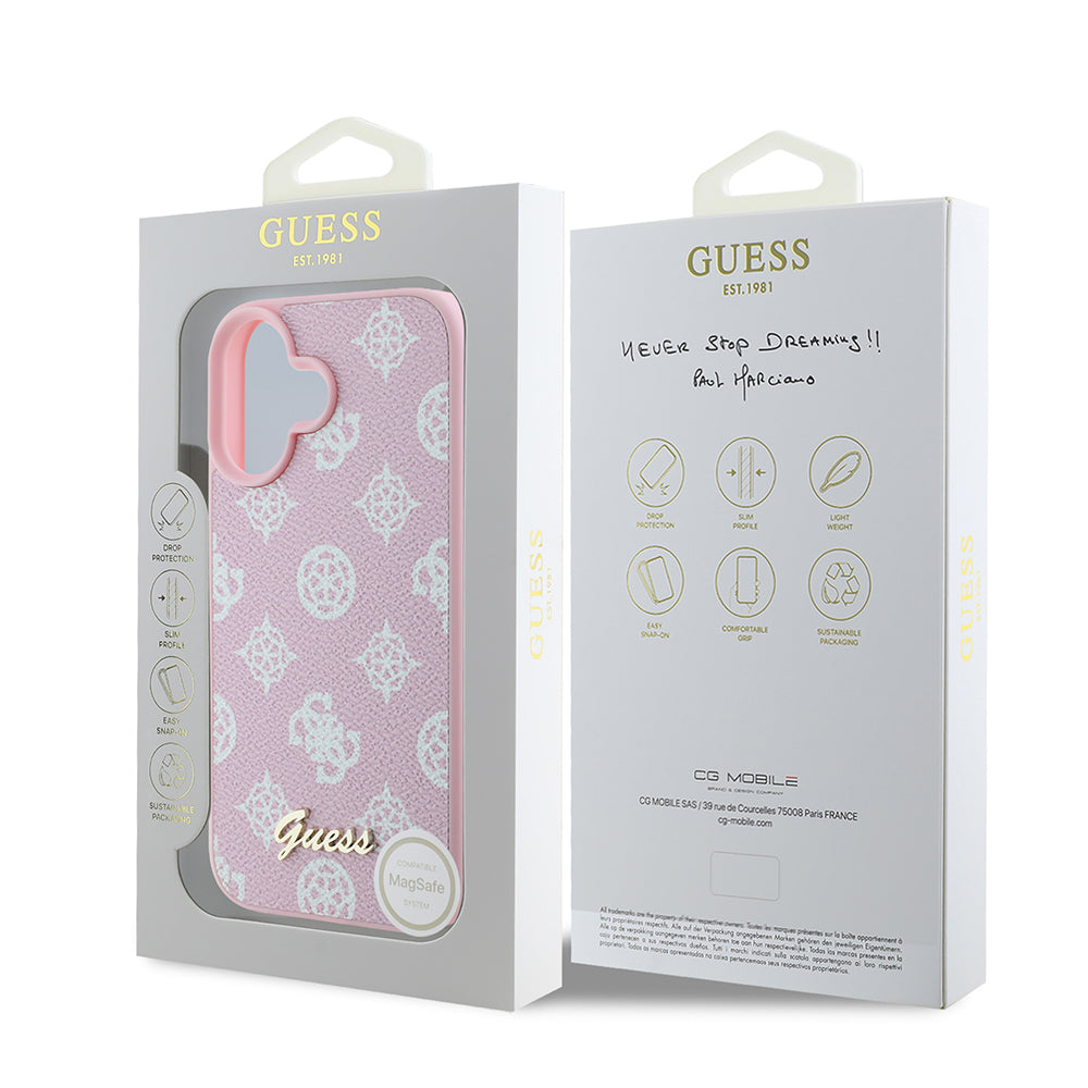 MagSafe-skal för Apple iPhone 16, Guess, Peony Script, Rosa