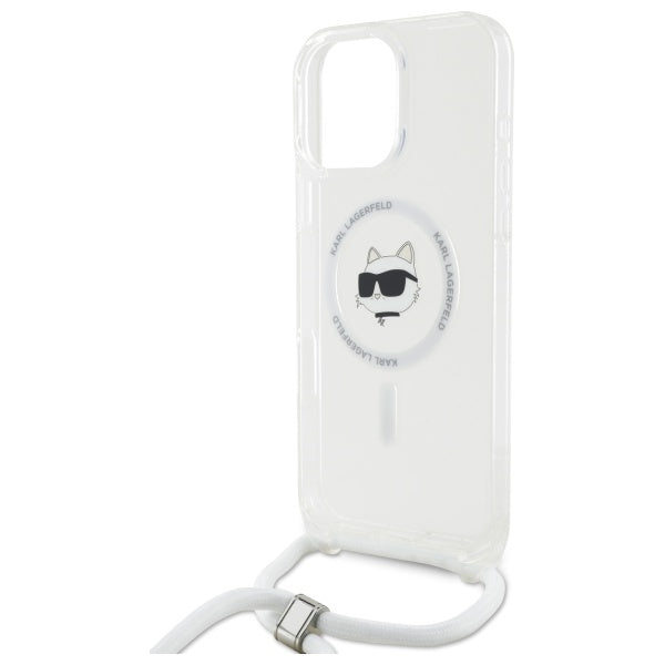 MagSafe-skal för Apple iPhone 16, Karl Lagerfeld, IML Crossbody Choupette's Head with Strap, Transparent