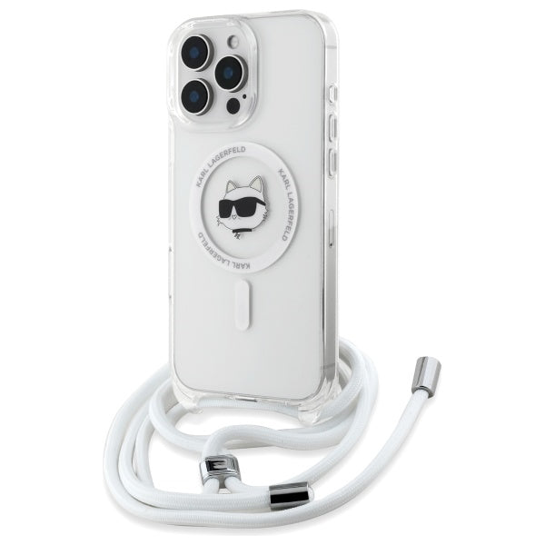 MagSafe-skal för Apple iPhone 16, Karl Lagerfeld, IML Crossbody Choupette's Head with Strap, Transparent