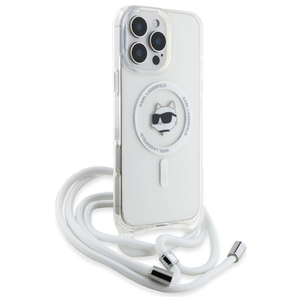 MagSafe-skal för Apple iPhone 16, Karl Lagerfeld, IML Crossbody Choupette's Head with Strap, Transparent